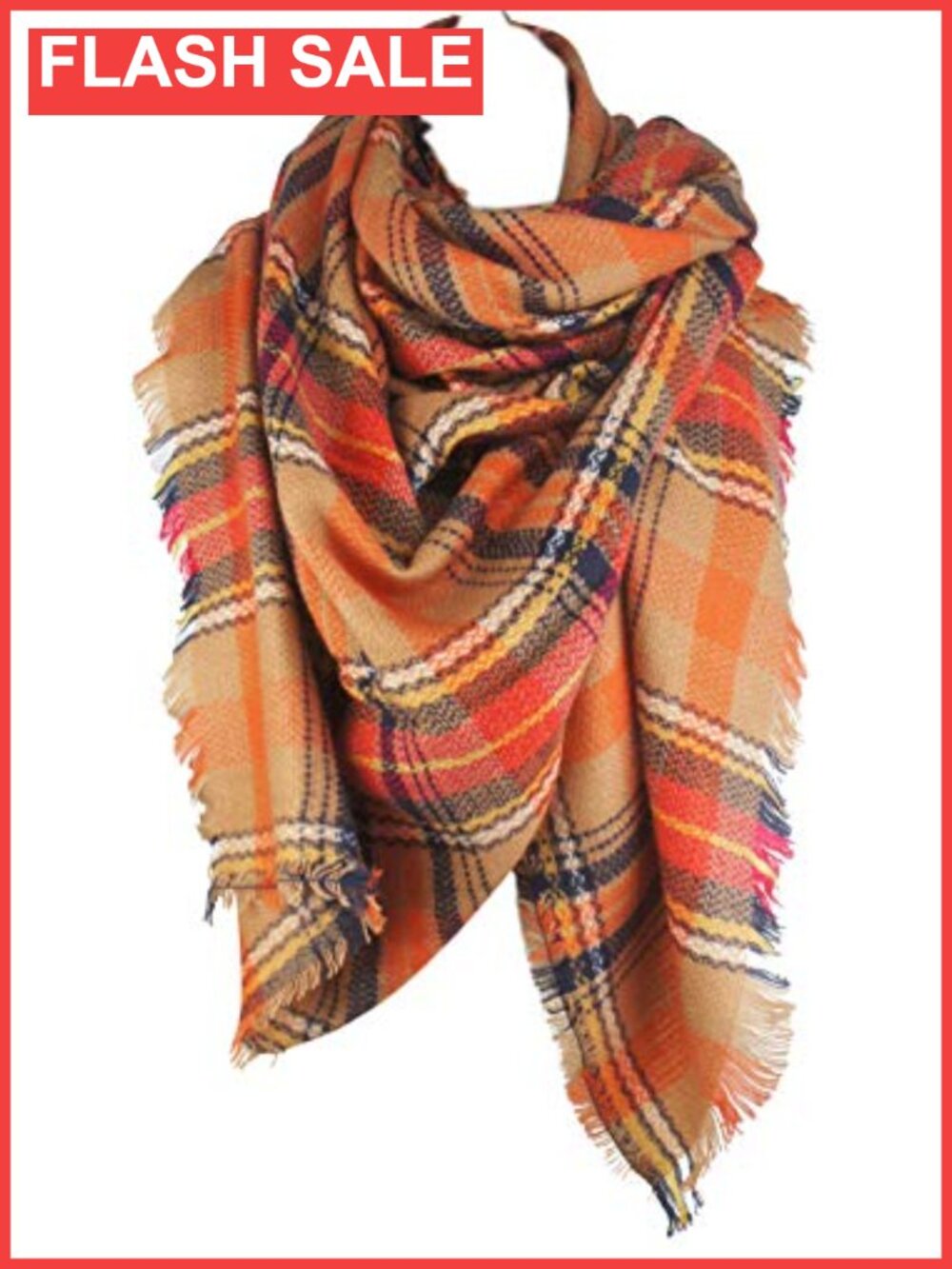 Oversized Plaid Blanket Scarf 100% Acrylic Tassel Winter Wrap